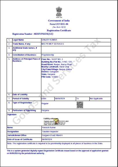 GST of PR MEP SERVICES