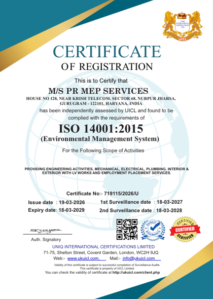 ISO 14001 of PR MEP SERVICES